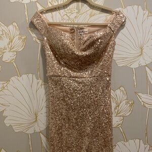 Rose gold Sequin prom dress/ evening gown off the shoulder